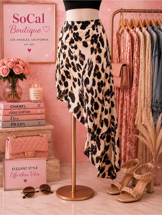 PrettyLittleThing Dresses & Skirts - NWT PrettyLittleThing Leopard Animal Print Satin Asymmetrical Skirt 8